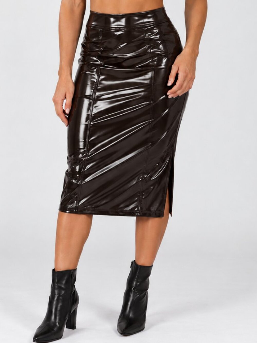 A New Day Black Faux Leather Vinyl Midi Pencil Skirt Size 6 NWT